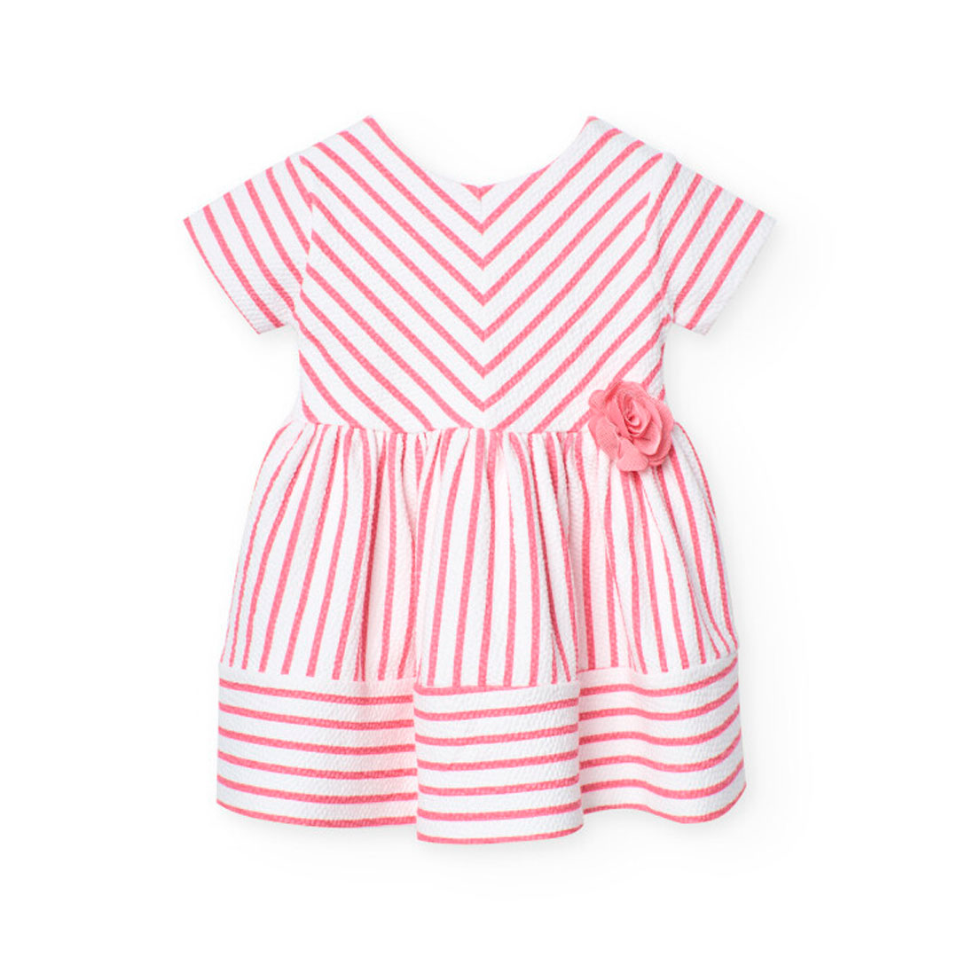 بوبولي - فستان محبوك مخطط للبنات - زهري/أبيض 