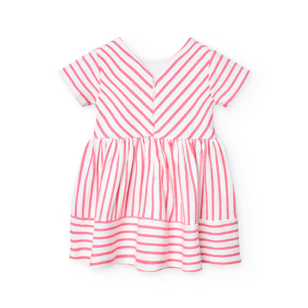 بوبولي - فستان محبوك مخطط للبنات - زهري/أبيض 