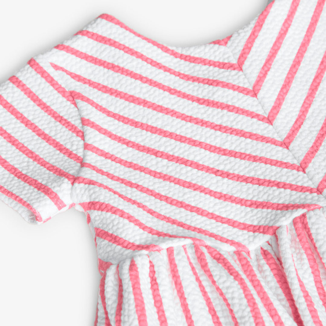 بوبولي - فستان محبوك مخطط للبنات - زهري/أبيض 