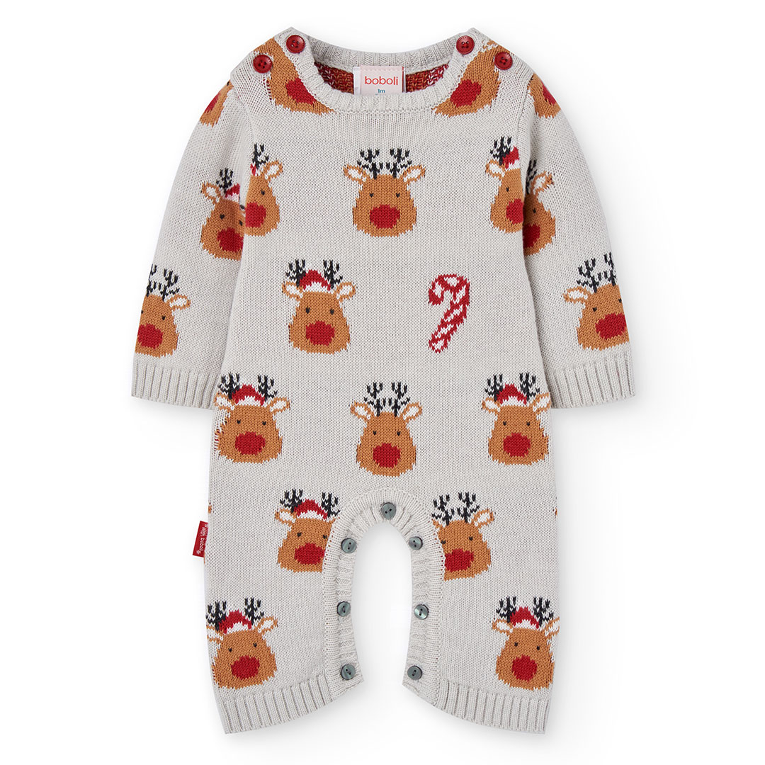 بوبولي -  تبان (بربتوز) بأكمام طويلة مطبوع غزال الرنة - بيج