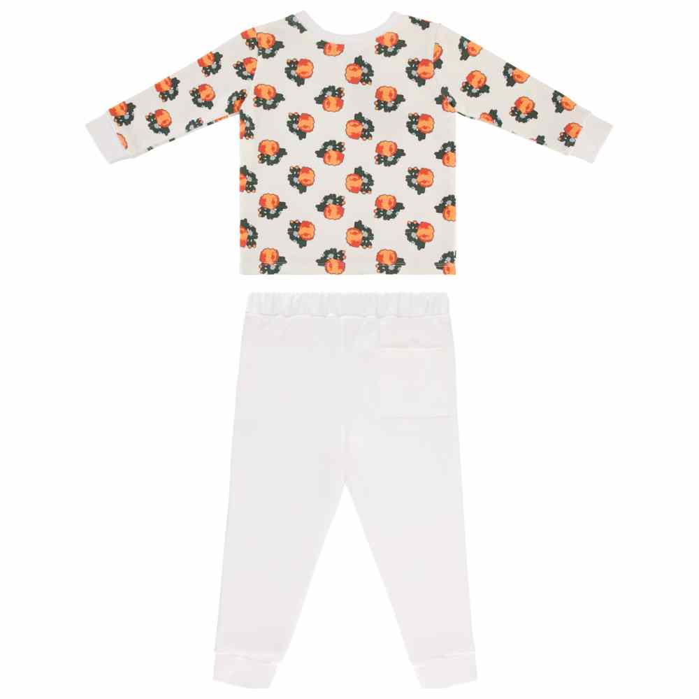Thoub Saghiri - 2pc-Set - Girl's Sweatshirt & Solid Sweatpants - White/Peach