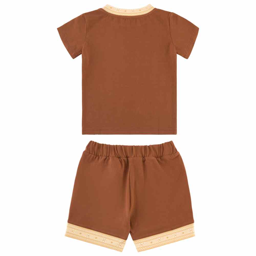ثوب صغيري - طقم قطعتين - تي شيرت وشورت - بني