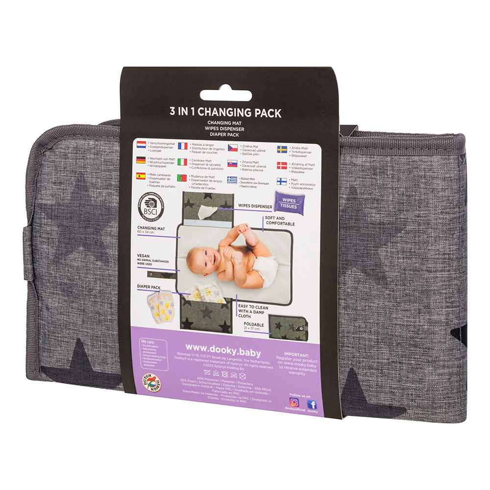 دوكي - مجموعة تغيير حفاضات الأطفال 3 في 1 - نجوم رمادية