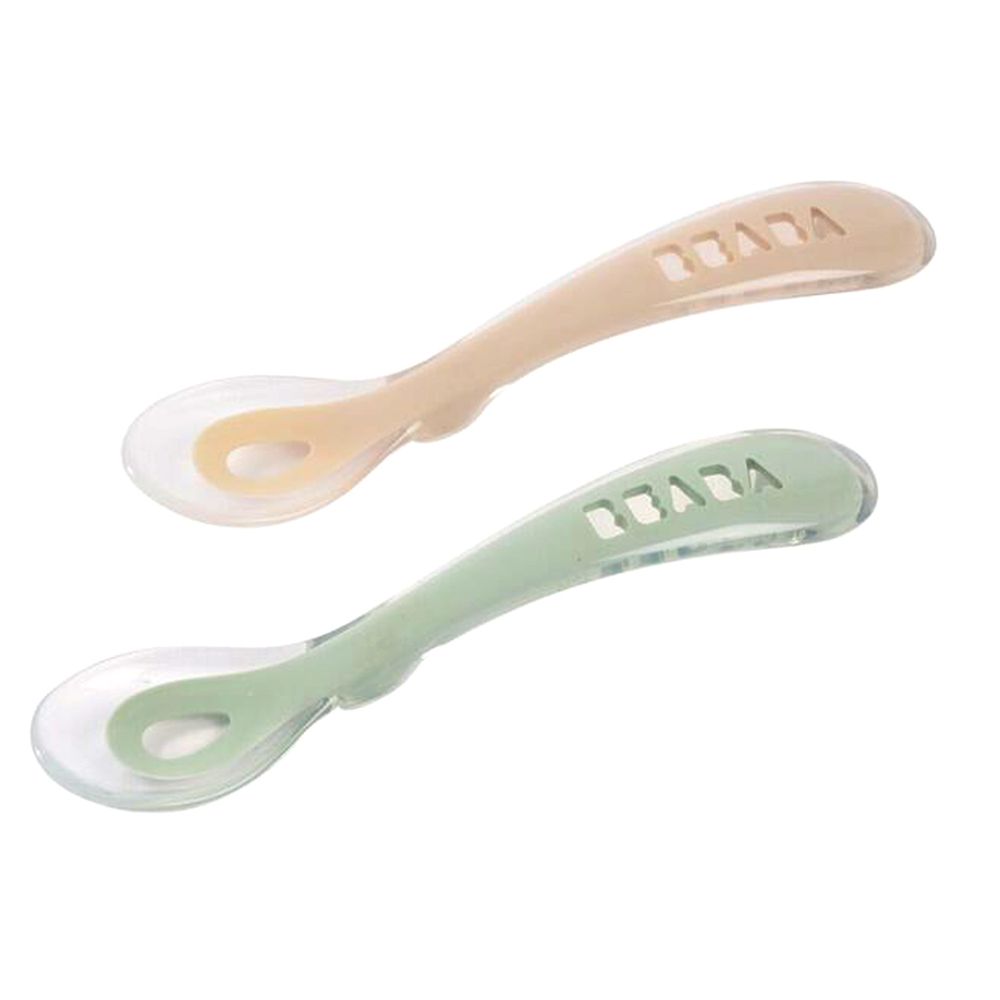 Beaba - 2nd Age Silicone Spoon - Clay/Misty Green - Pack of 2