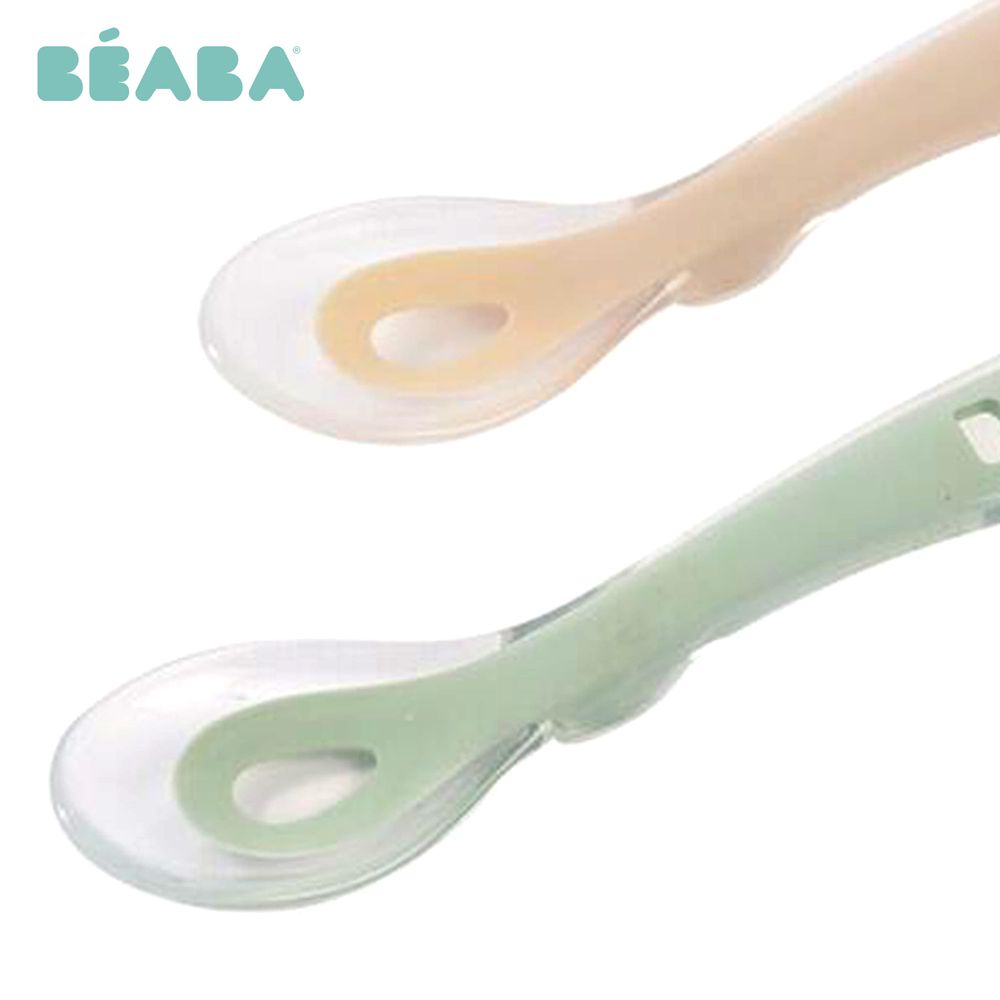 Beaba - 2nd Age Silicone Spoon - Clay/Misty Green - Pack of 2