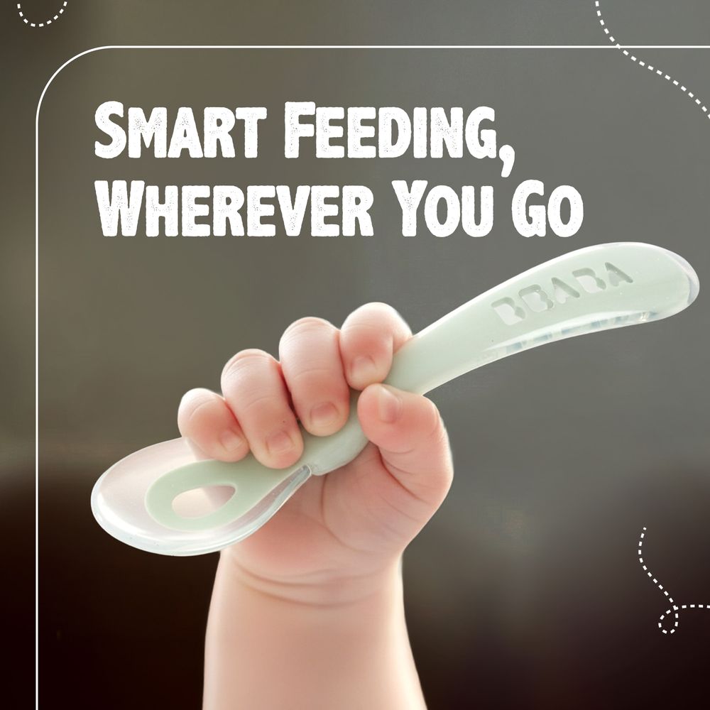 Beaba - 2nd Age Silicone Spoon - Clay/Misty Green - Pack of 2