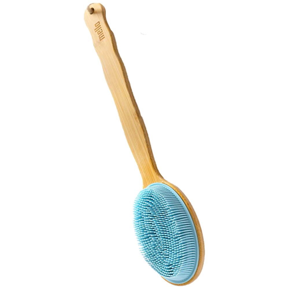ميلا – فرشاة استحمام سيليكون 2 في 1 بمقبض طويل – أزرق