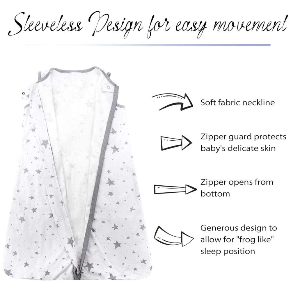 Miracle Baby - 100% Cotton Sleeveless Zipper Sleeping Sack - Grey