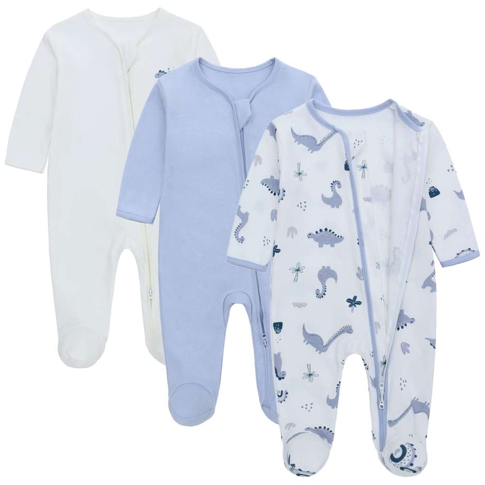 Miracle Baby - 3pc-Set - Baby Boy's 100% Cotton Long Sleeves Rompers - Blue