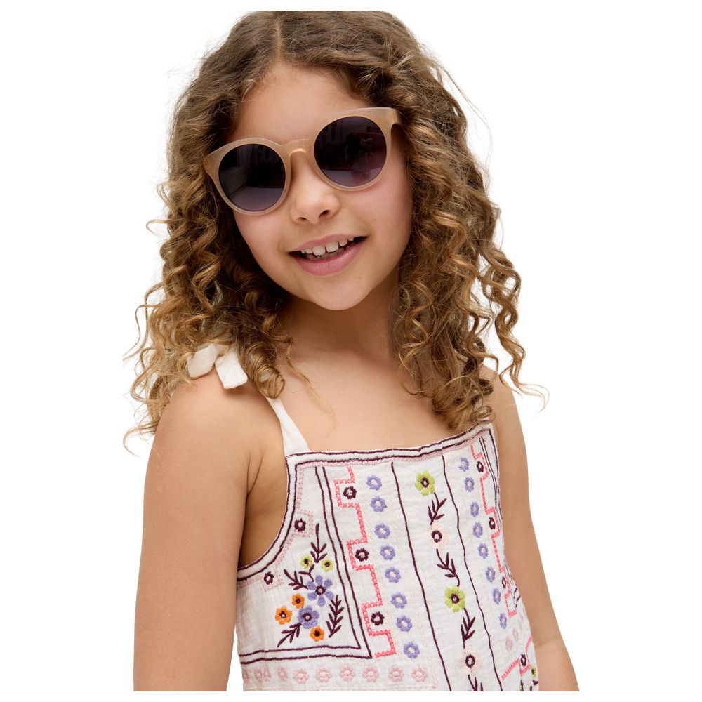 Raffya Kids - Girl's Sailor Necktie All Over Embroidered Playsuit - White