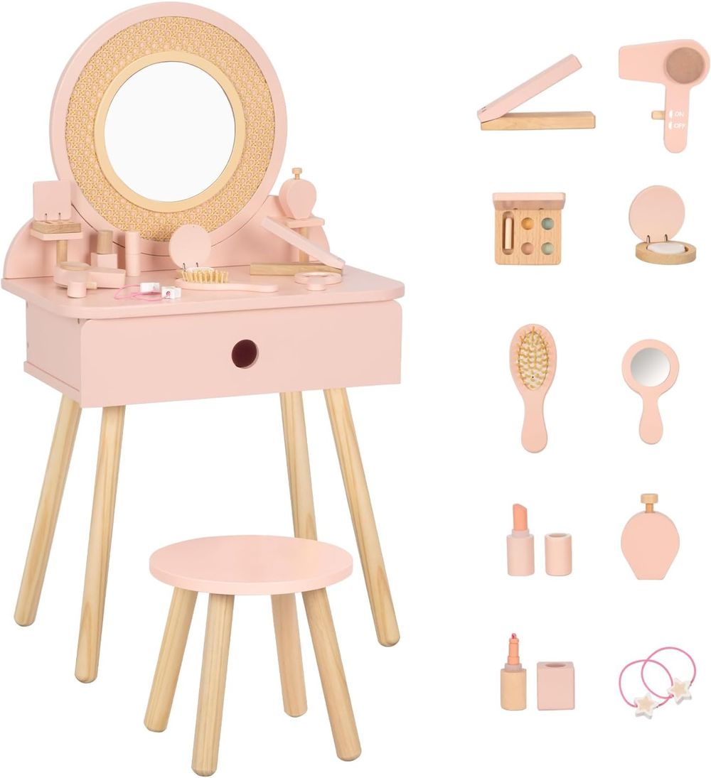 OOOK Kids Vanity Table with Stool - Pink