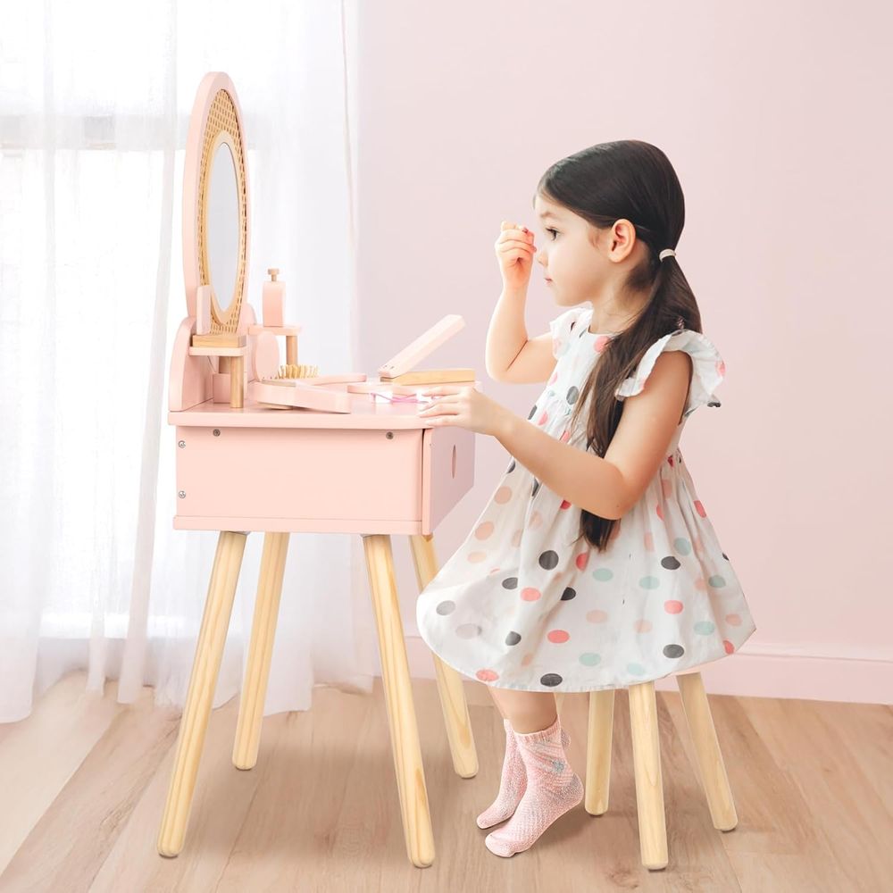 OOOK Kids Vanity Table with Stool - Pink