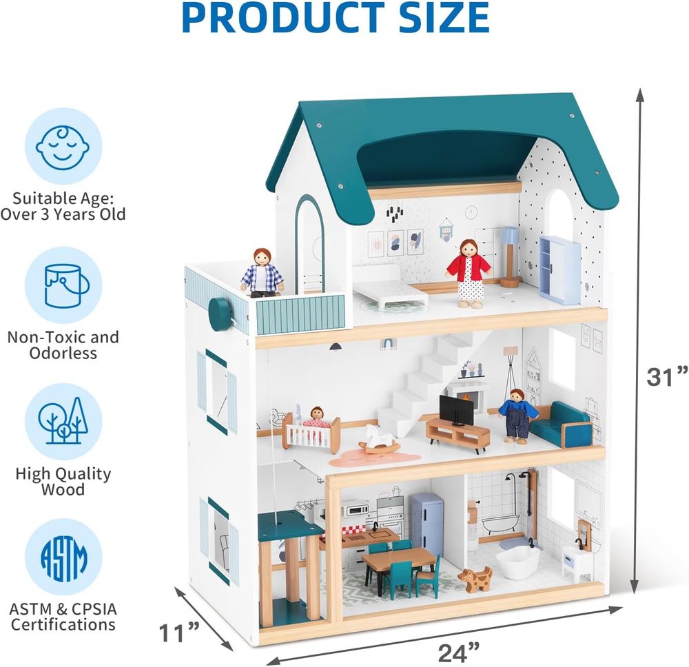 OOOK 3 Tier Dollshouse With Elevator - 24 Pcs