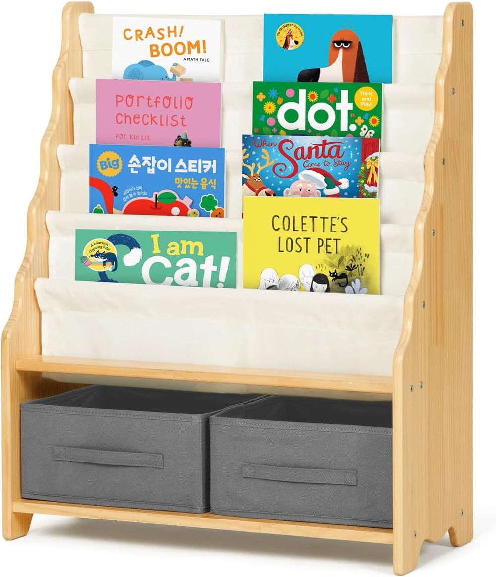 Oook - Kids' Tiered Bookshelf With 2 Storage Cubby - Brown