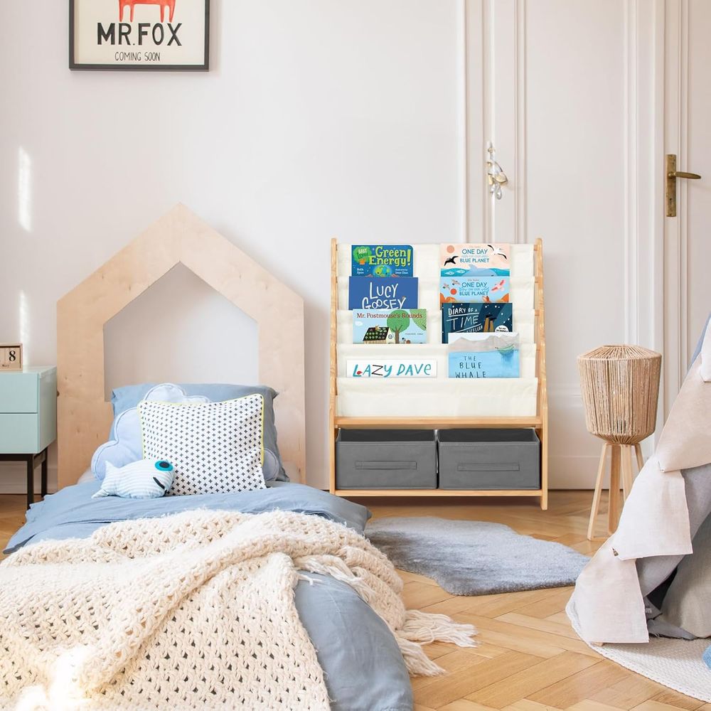 Oook - Kids' Tiered Bookshelf With 2 Storage Cubby - Brown