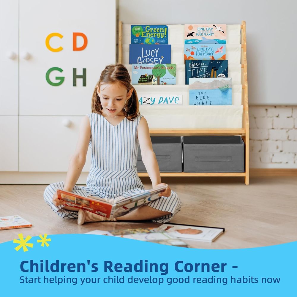 Oook - Kids' Tiered Bookshelf With 2 Storage Cubby - Brown