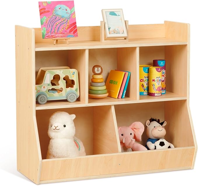 Oook - 5 Compartment Wooden Bookshelf - Beige