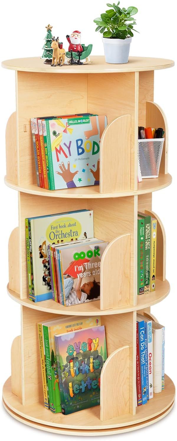 Oook - 3-Tiered Wooden Rotating Bookshelf - Brown