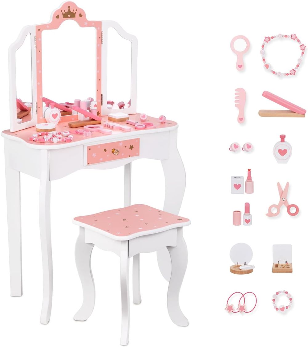 OOOK - Princess Vanity Table - Pink/White - 15+ Pcs