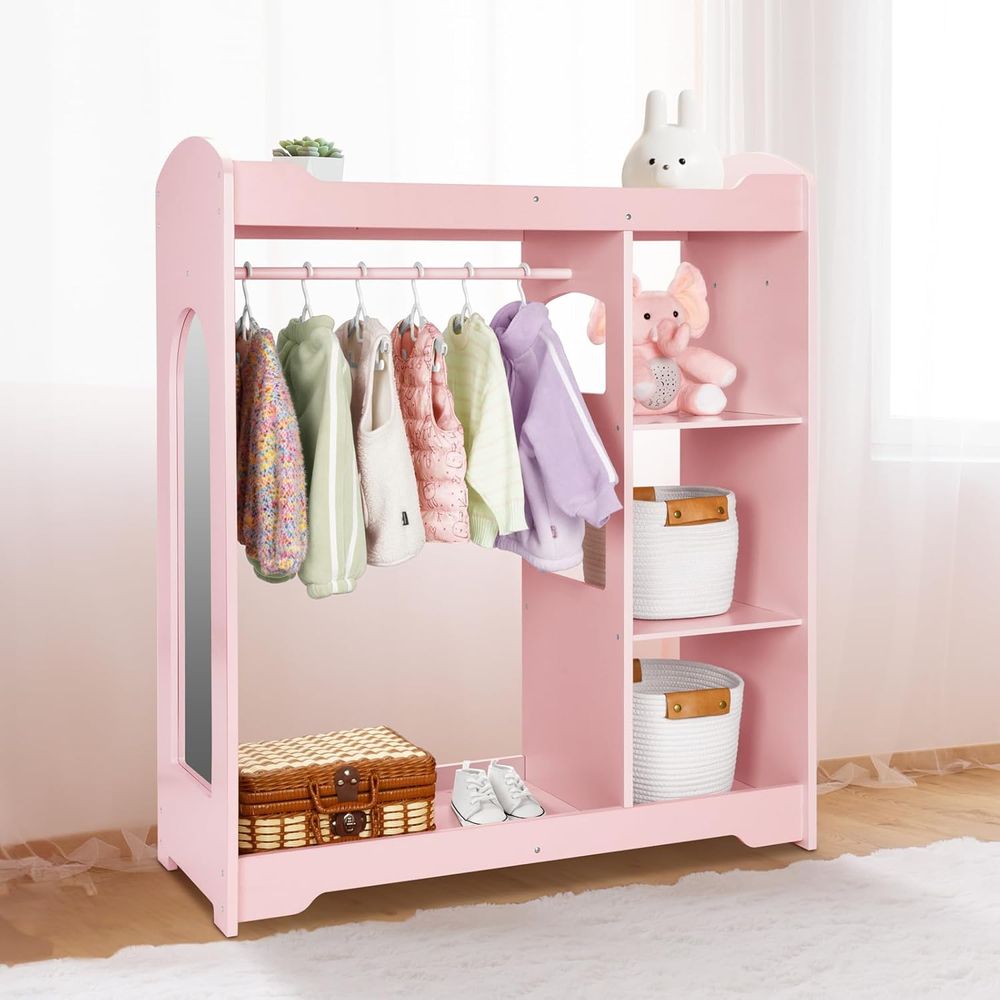 OOOK Kids Clothing Rack And Armoire with Mirror - Pink