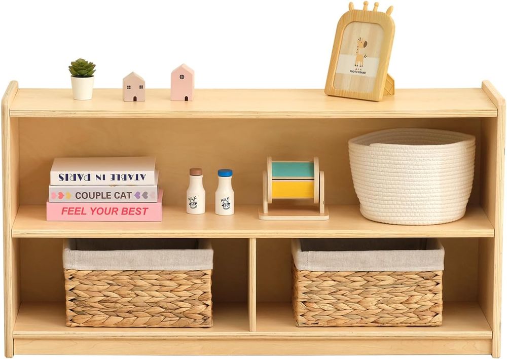 Oook - 2-Tiered Divided Plywood Shelf - Brown - Large