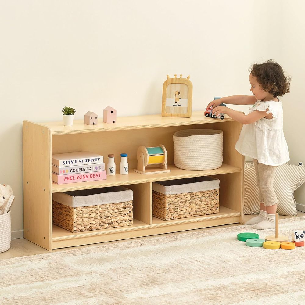 Oook - 2-Tiered Divided Plywood Shelf - Brown - Large