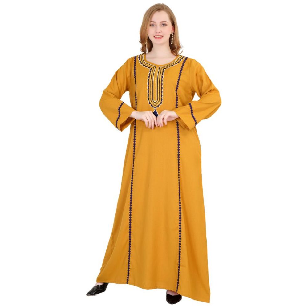 Artemea - Women's Soft Premium Textured Fabric With Embroidery & Lace Details Jalabiya - Gold