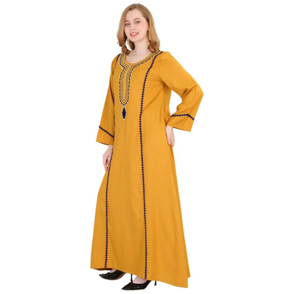Artemea - Women's Soft Premium Textured Fabric With Embroidery & Lace Details Jalabiya - Gold