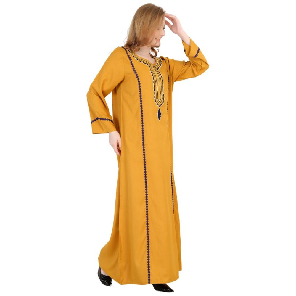 Artemea - Women's Soft Premium Textured Fabric With Embroidery & Lace Details Jalabiya - Gold