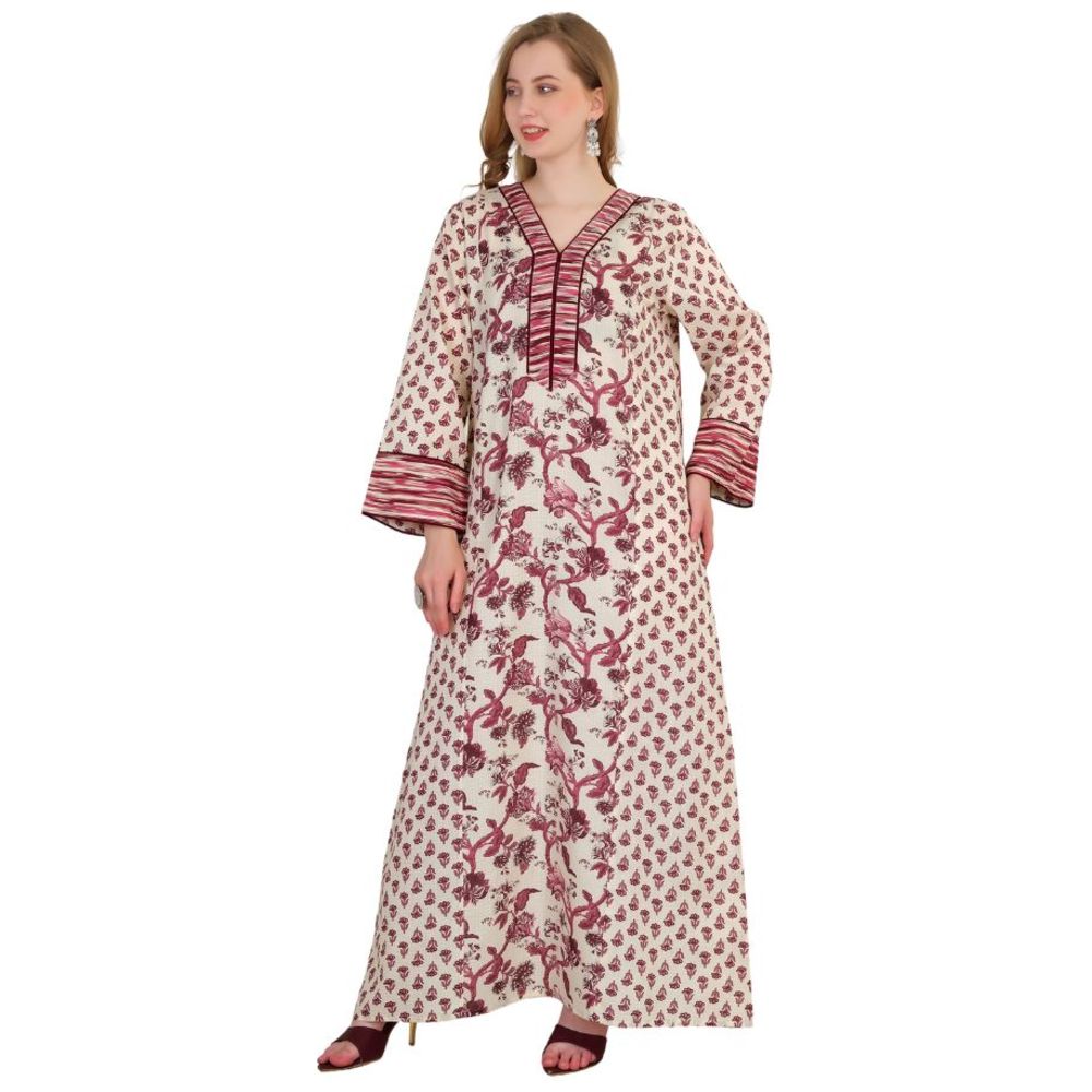 أرتيميا - جلابية نسائية من القطن الفاخر، مطبوعة يدويًا، ناعمة