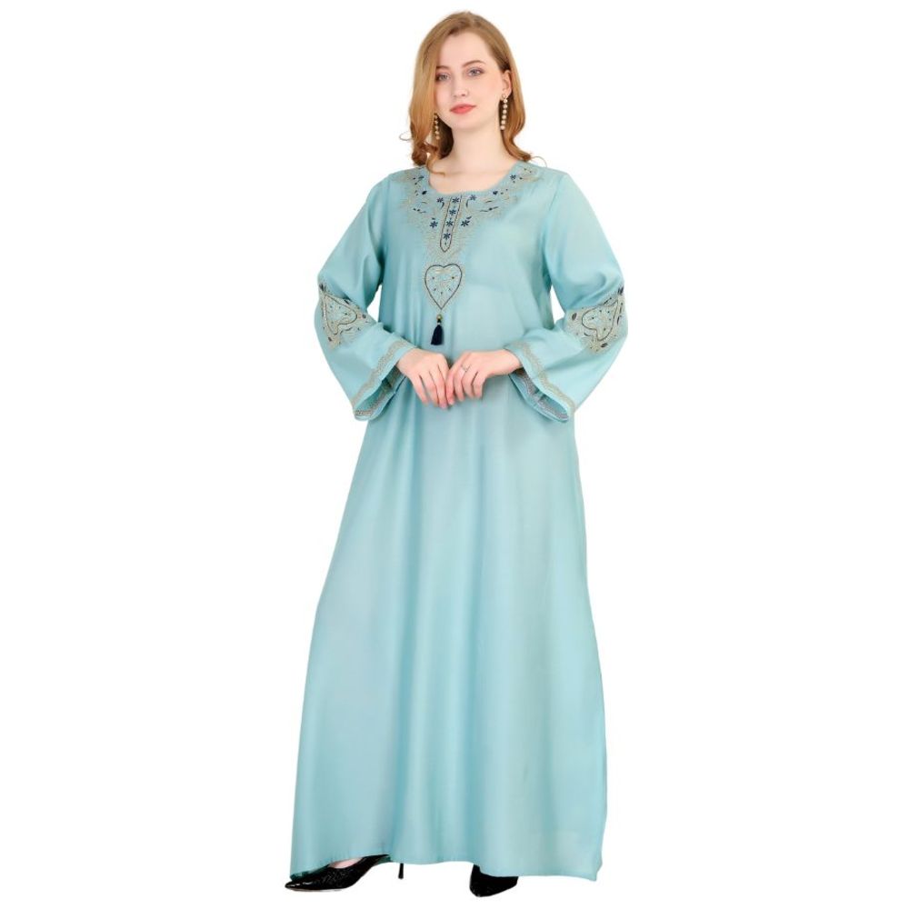 أرتيميا - جلابية نسائية ناعمة فاخرة مطرزة بخيوط ذهبية - أزرق