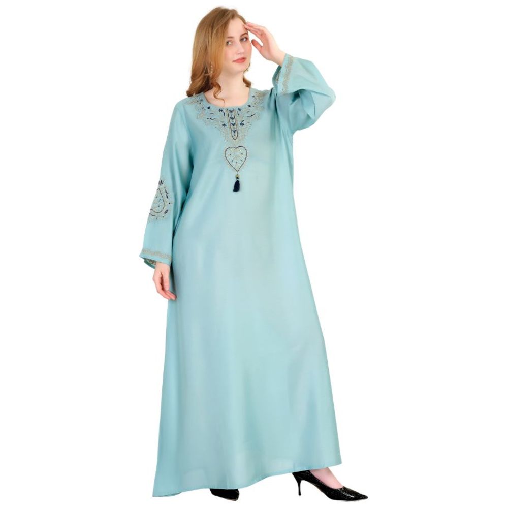 أرتيميا - جلابية نسائية ناعمة فاخرة مطرزة بخيوط ذهبية - أزرق