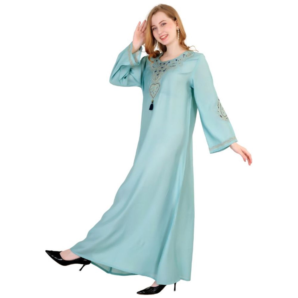 أرتيميا - جلابية نسائية ناعمة فاخرة مطرزة بخيوط ذهبية - أزرق