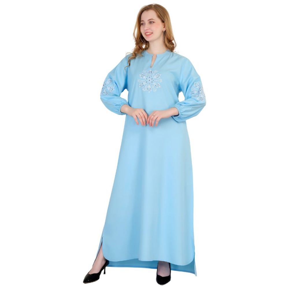 أرتيميا - جلابية نسائية من الرايون بتطريز رقيق وتفاصيل حول الأكمام - أزرق