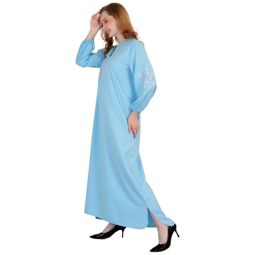 أرتيميا - جلابية نسائية من الرايون بتطريز رقيق وتفاصيل حول الأكمام - أزرق