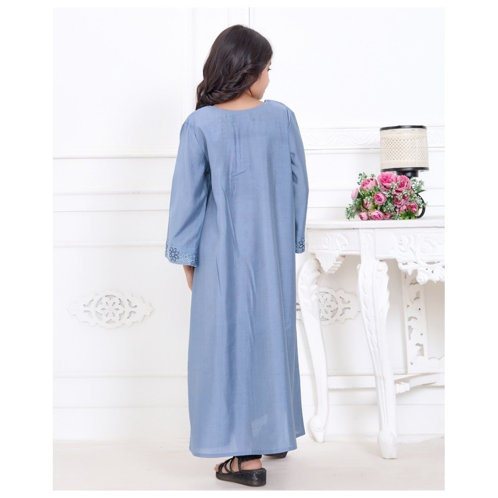 Artemea - Soft Shiny Satin Finish Lace Embroidered Jalabiya