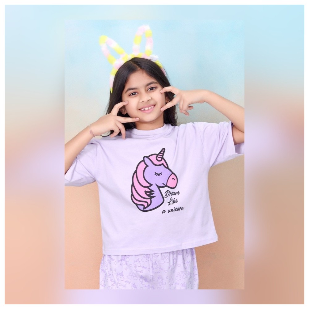 Artemea - 2pc-Set - Dream Like A Unicorn Print Girls Premium Top & Short Set
