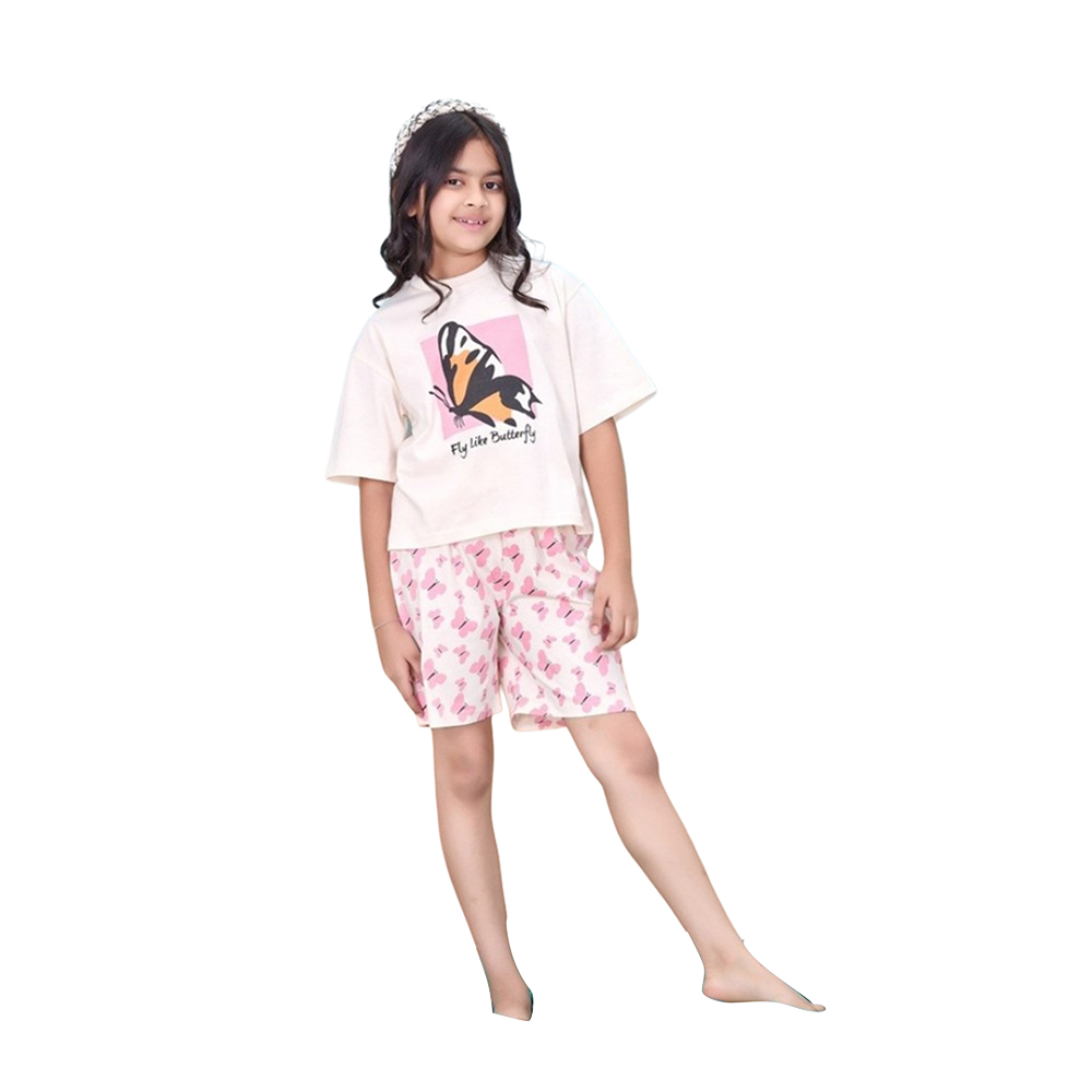 Artemea - 2pc-Set - Fly Like Butterfly Print Girls Premium Top & Short Set