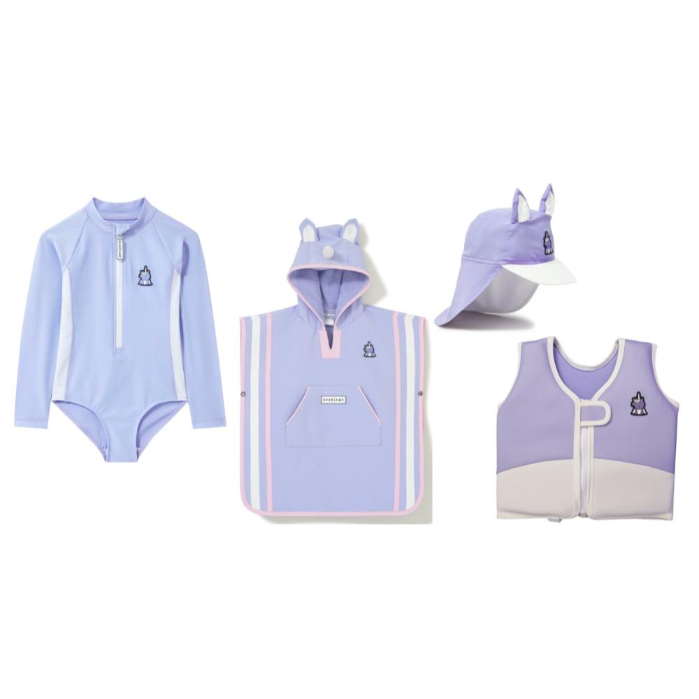 رورسوم - طقم 4 قطع - مجموعة ملابس سباحة سباركل ذا يونيكورن للبنات - ليلكي