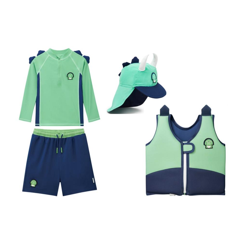 رورسوم - طقم 4 قطع - مجموعة ملابس سباحة للأولاد بتصميم سبايك الديناصور - أخضر
