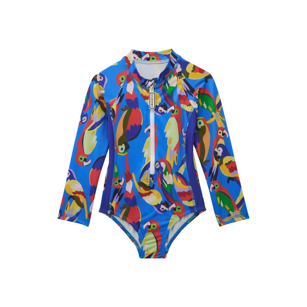 رورسوم - طقم من 3 قطع - مجموعة ملابس سباحة للبنات بتصميم الببغاء - أزرق
