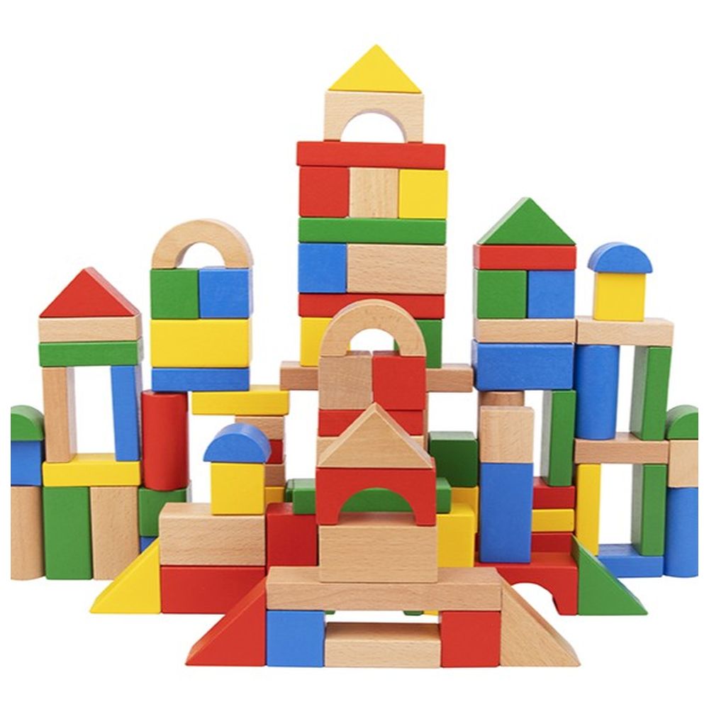 Littlechus Wooden Building Blocks Playset - 100 Pc Set