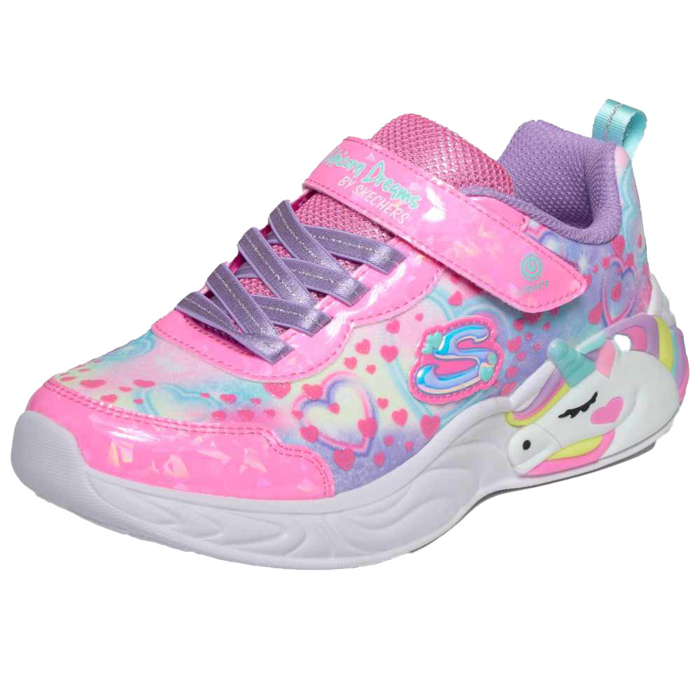 Skechers - Unicorn & Heart Print Light Up Strap Sneakers - Pink