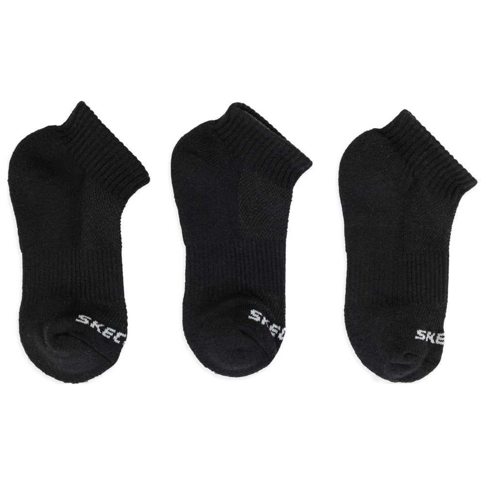 Skechers - Unisex Terry Quarter Crew Socks - Black - Pack of 3