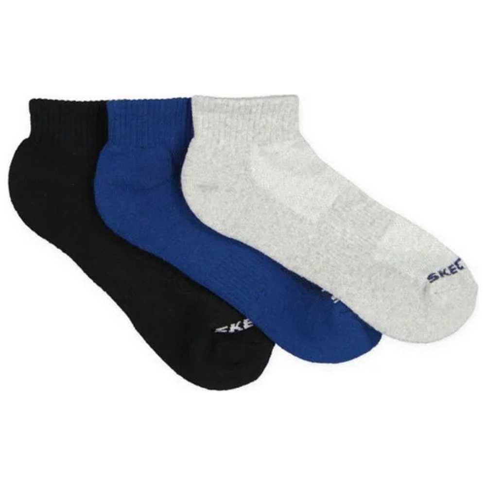 Skechers - Unisex Terry Quarter Crew Socks - Black/Blue/Grey - Pack of 3