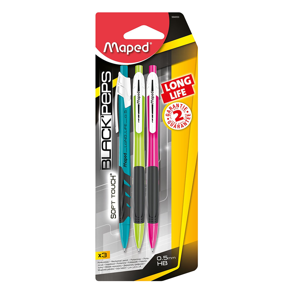 Maped - Long Life HB Mechanical Pen 0.5 mm - 3 Pc Set