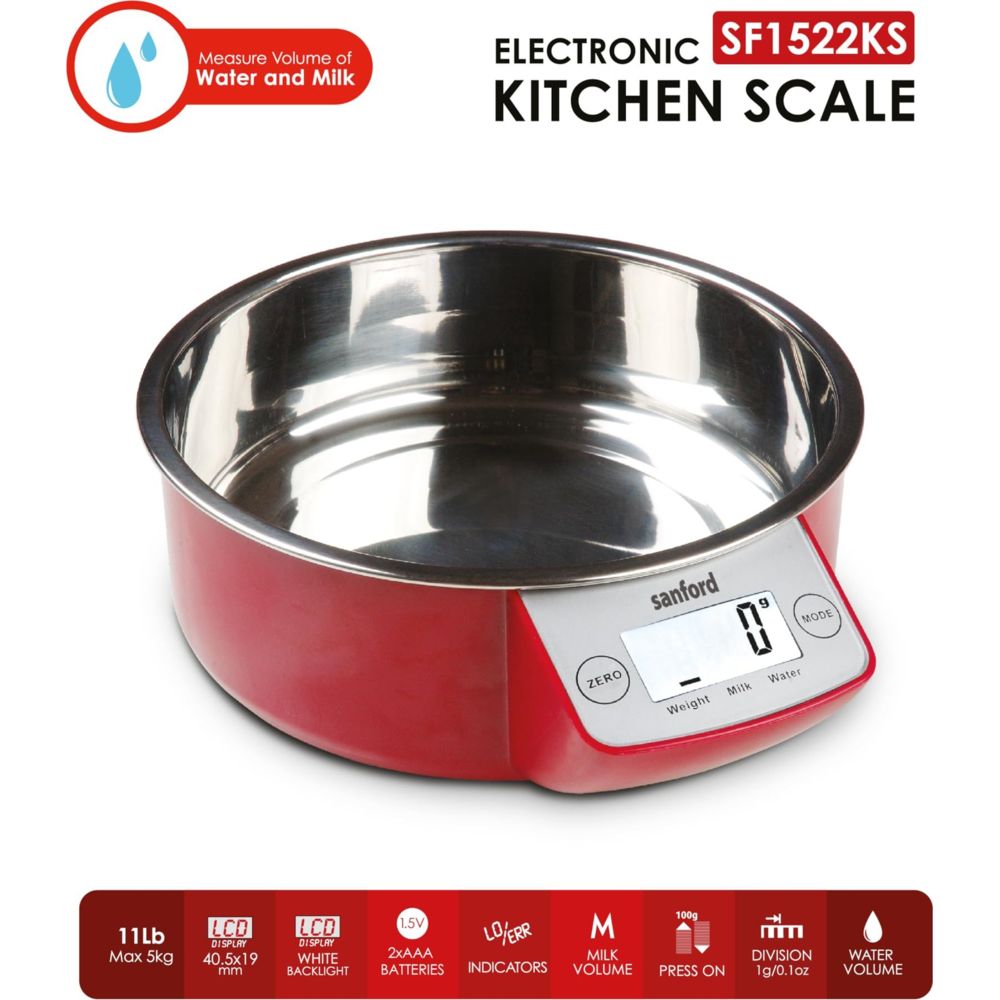 Sanford - LCD Electric Kitchen Scale - Red - 5 Kg