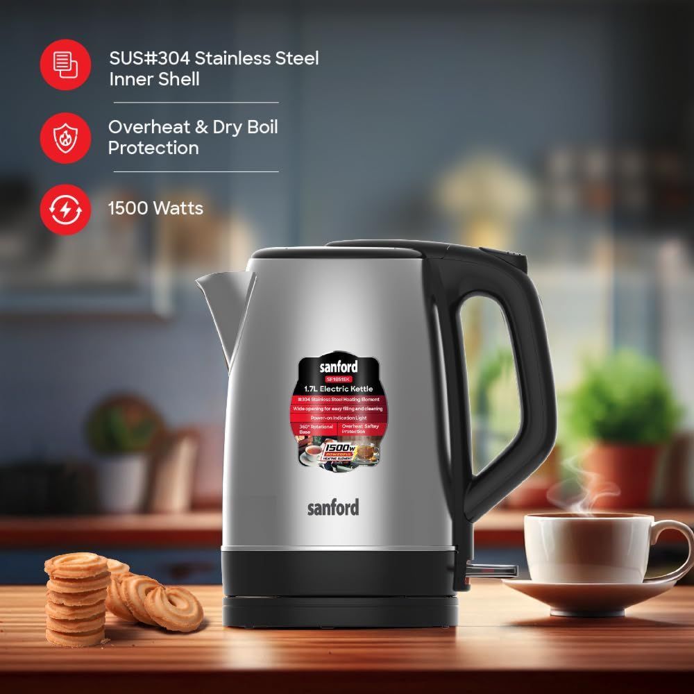 Sanford - Stainless Steel Electric Kettle - Silver - 1.7 L - 1500 W