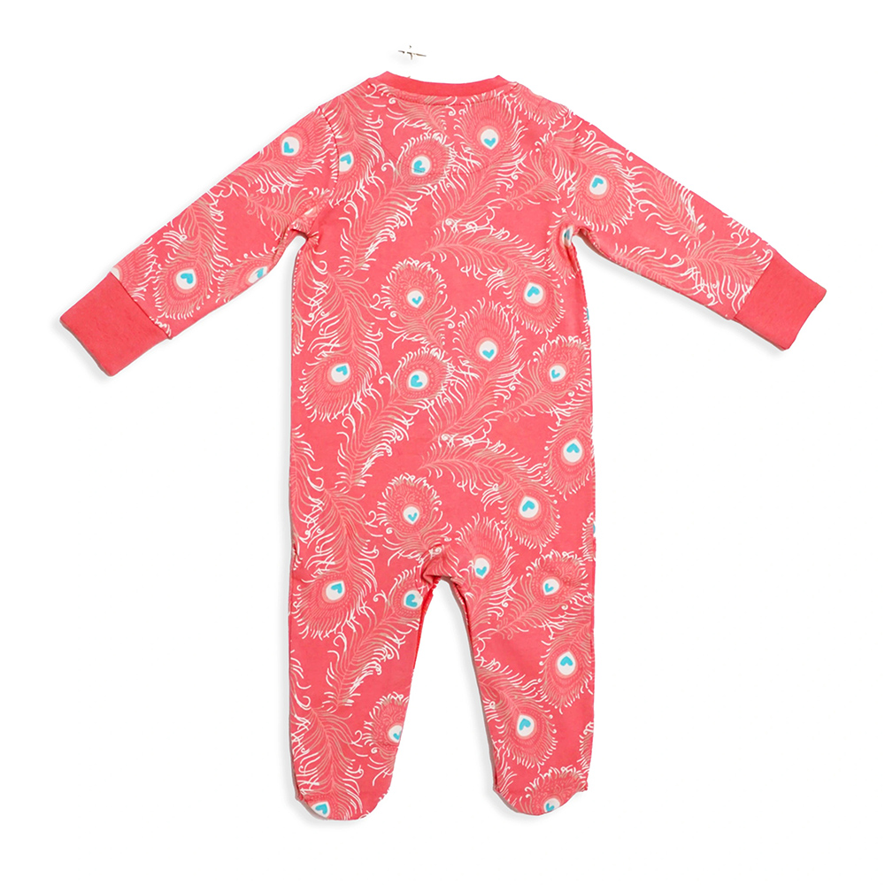 Lucy & Sam - Baby Girl's Peacock Button Babygrow - Pink