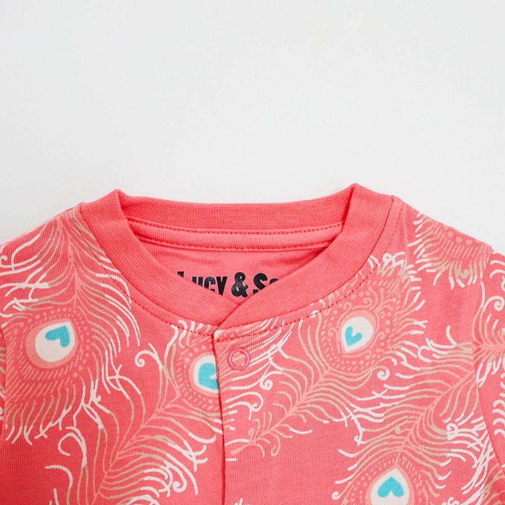 Lucy & Sam - Baby Girl's Peacock Button Babygrow - Pink